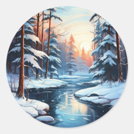 Icy Pond und Pines Weihnachtsaufkleber Runder Aufkleber