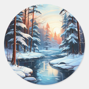 Icy Pond und Pines Weihnachtsaufkleber Runder Aufkleber