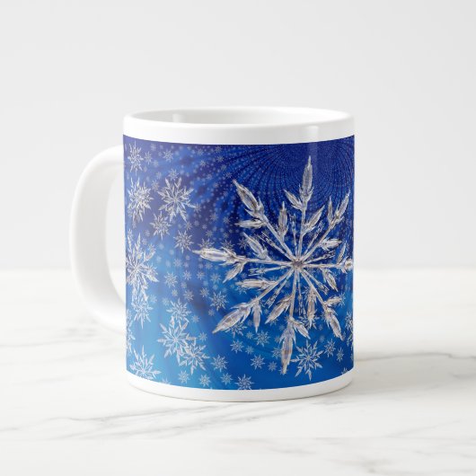 Icy Snowflakes auf Blue Jumbo-Tasse (Vorderseite Links)
