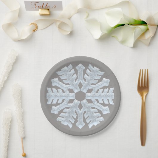 Icy White Frozen Snowflake Elegante Grau Weihnacht Pappteller (Hochzeit)