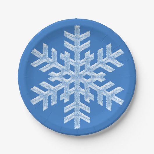 Icy White Snowflake Frozen Frosty Blue Christmas Pappteller (Vorderseite)