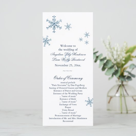 Icy Winter Snowflake Kleines Hochzeitsprogramm Programm (Stehend Vorderseite)