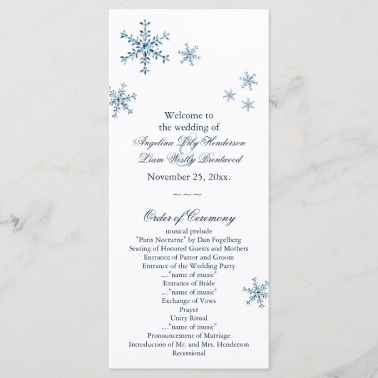 Icy Winter Snowflake Kleines Hochzeitsprogramm Programm (Vorderseite)