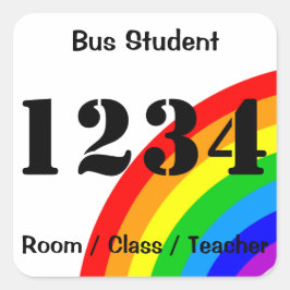 ID-Aufkleber für Busstudenten - Regenbogen Quadratischer Aufkleber