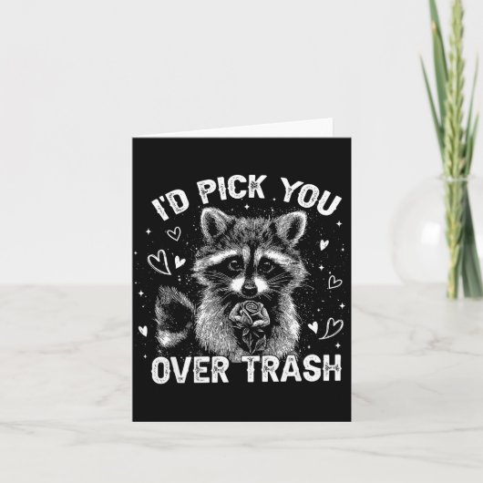 I'd Ck You Over Trash Funny Raccoon Retro Valentin Karte (Vorderseite)