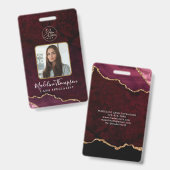 ID des Unternehmens Burgundy Agate Marble Business Ausweis (Vorder- & Rückseite)