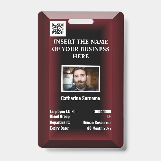 ID-Karte für Mitarbeiter | Roter Foto Ausweis (Vorderseite)