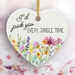 I'd Pick You Wildflower Meadow Floral Personalized Keramik Ornament<br><div class="desc">Pretty wildflower ornament personalized on the back and lettered with "I'd pick you every. single. time. Easy to change the sentiment to suit a special friend, a romantic gift for your wife or even a bridesmaid proposal or thank you gift. The design features delicate watercolor meadow wild flowers in pink...</div>