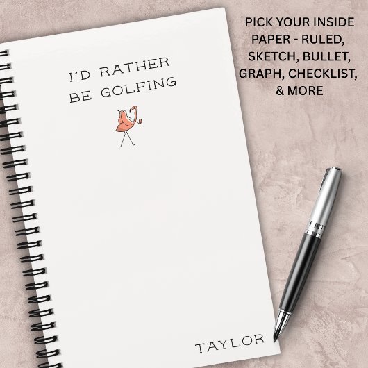 I'd Rather Be Golfing Flamingo Notebook Modern  Notizblock