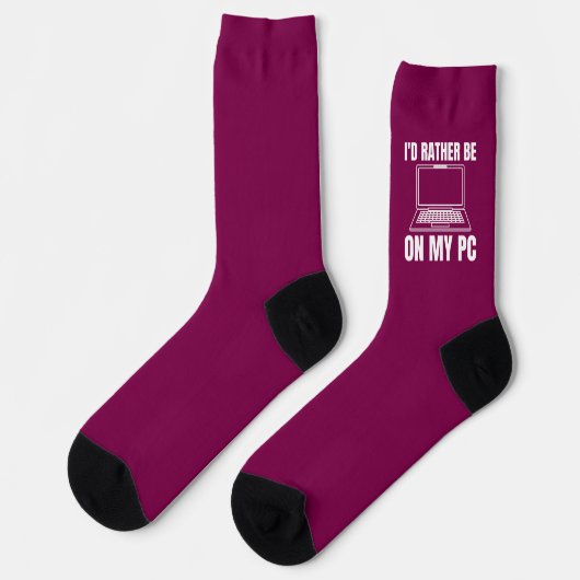 I'd Rather Be On My PC, Funny Gamer Gift Socken (Linkes Detail)