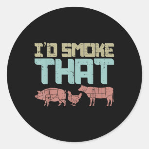 Id Smoke Pork Chicken Beef Funny Grillen Barbecue  Runder Aufkleber