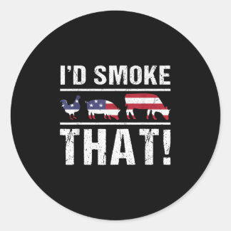 Id Smoke That Grillen American Flag - Drill Funny Runder Aufkleber