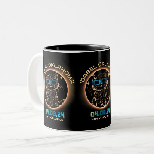 Idabel Oklahoma Total Solar Eclipse 2024 Cat Lover Zweifarbige Tasse (Vorderseite Links)