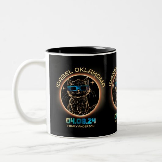 Idabel Oklahoma Total Solar Eclipse 2024 Cat Lover Zweifarbige Tasse (Links)