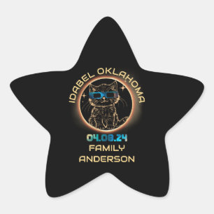Idabel Oklahoma Totale Sonnenfinsternis 2024 Katze Stern-Aufkleber