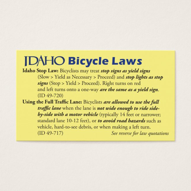 Idaho Bike Law Business Card (Vorderseite)