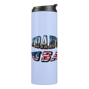 Idaho Bild Staat und Flagge USA Text Thermosbecher