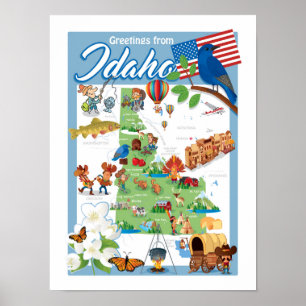 Idaho-Cartoon-Karte Poster