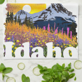 Idaho-Form mit Berg und Wildblumen Geschirrtuch (Gefaltet)