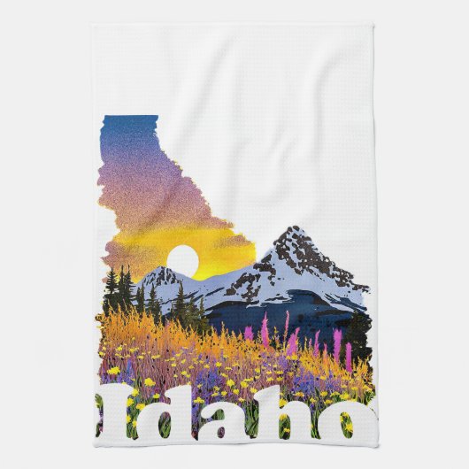 Idaho-Form mit Berg und Wildblumen Geschirrtuch (Vertikal)