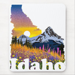 Idaho-Form mit Berg und Wildblumen Mousepad