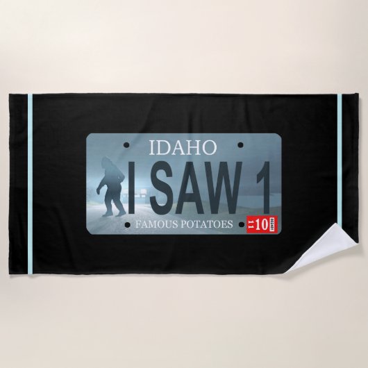 Idaho "I Saw 1" Sasquatch Lizenzschild Strandtuch (Vorderseite)