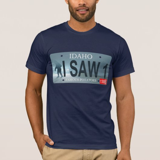 Idaho "I Saw 1" Sasquatch Lizenzschild T-Shirt (Vorderseite)