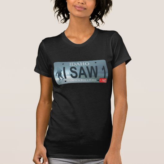 Idaho "I Saw 1" Sasquatch Lizenzschild T-Shirt (Vorderseite)