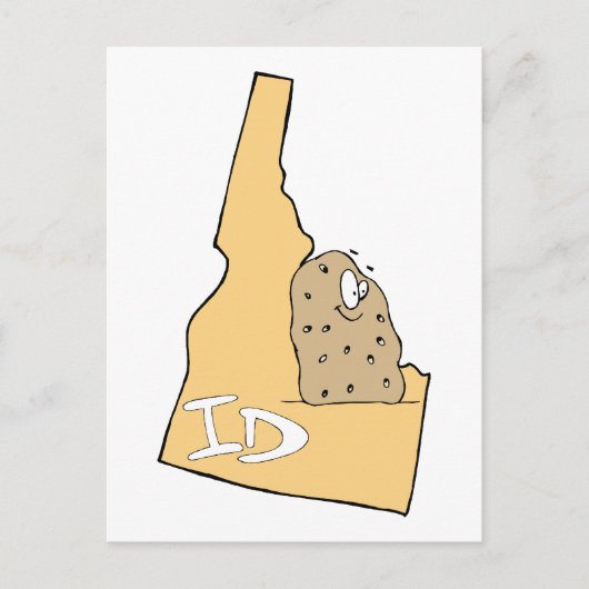 Idaho ID Map & Idaho Potato Spud Cartoon Motto Postkarte (Vorderseite)