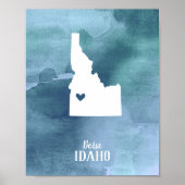 Idaho Karte Blaue Wasserfarbe Personalisierte Kuns Poster (Vorne)