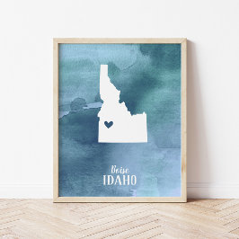 Idaho Karte Blaue Wasserfarbe Personalisierte Kuns Poster