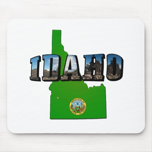 Idaho Karte, Siegel und Bildtext Mousepad (Vorne)