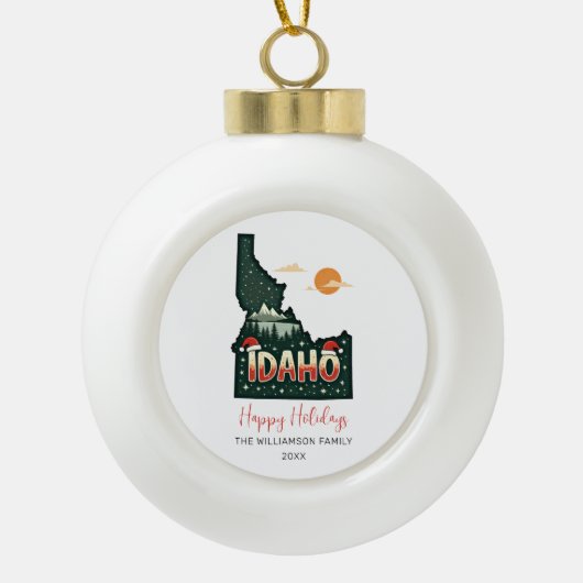 Idaho Map Happy Holidays Keramik Kugel-Ornament (Vorderseite)