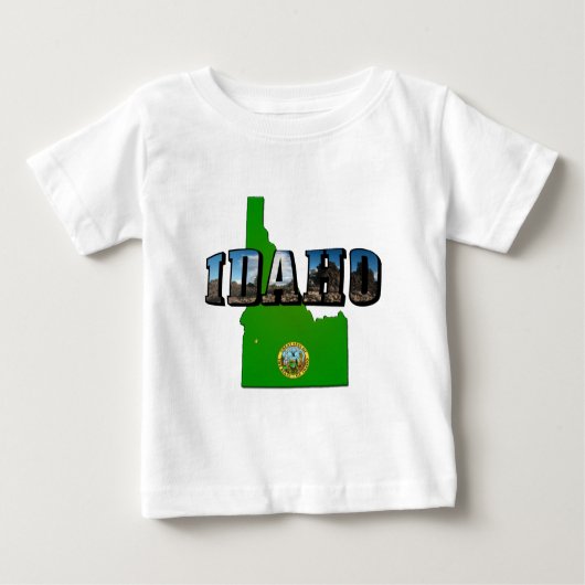 Idaho Map, Seal and Picture Text Baby T-shirt (Vorderseite)