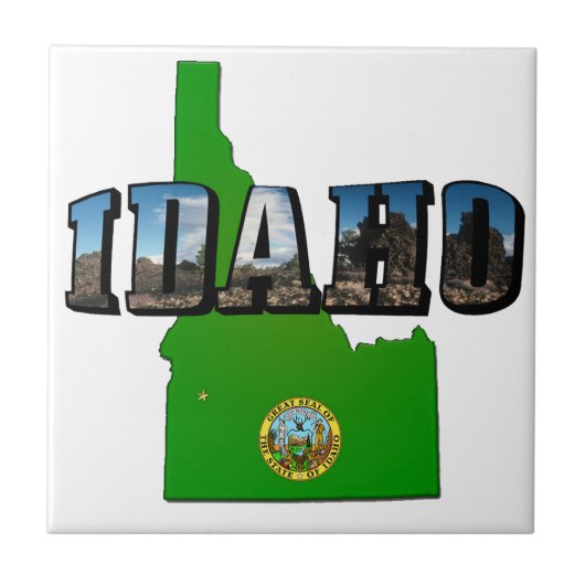 Idaho Map, Seal and Picture Text Fliese (Vorderseite)