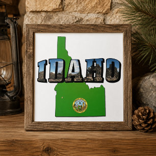 Idaho Map, Seal and Picture Text Fliese