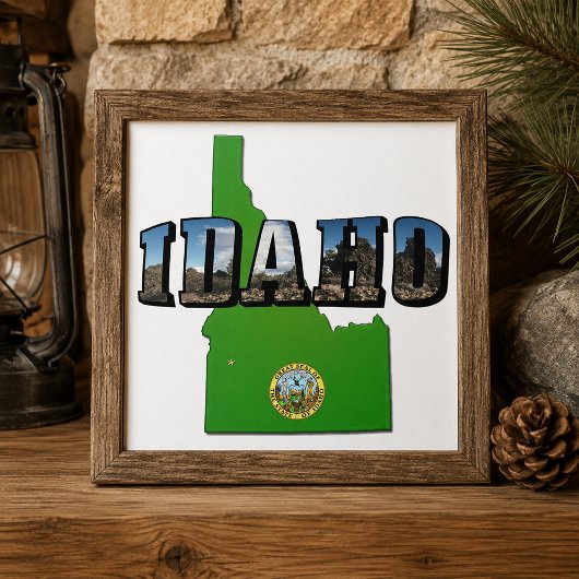 Idaho Map, Seal and Picture Text Fliese