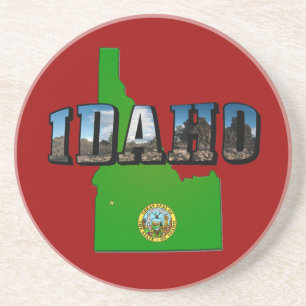 Idaho Map, Seal and Picture Text Getränkeuntersetzer