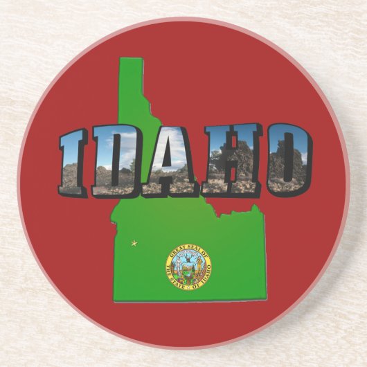 Idaho Map, Seal and Picture Text Getränkeuntersetzer (Vorne)