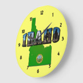 Idaho Map, Seal and Picture Text Große Wanduhr (Winkel)