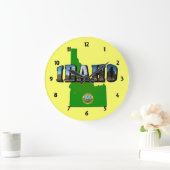 Idaho Map, Seal and Picture Text Große Wanduhr (Zuhause)