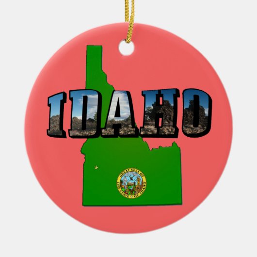 Idaho Map, Seal and Picture Text Keramik Ornament (Vorne)