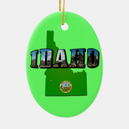 Idaho Map, Seal and Picture Text Keramik Ornament (Hinten)