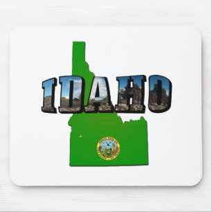 Idaho Map, Seal and Picture Text Mousepad