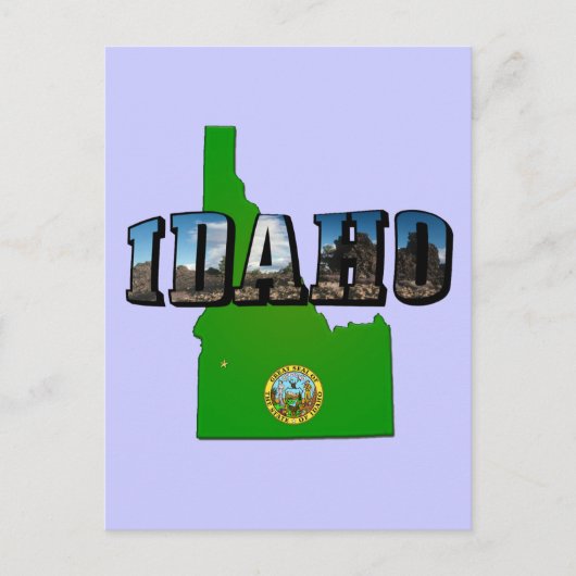 Idaho Map, Seal and Picture Text Postkarte (Vorderseite)