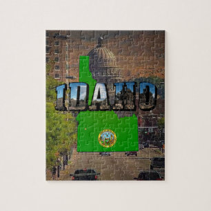 Idaho Map, Seal and Picture Text Puzzle