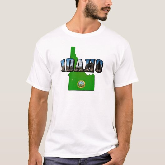 Idaho Map, Seal and Picture Text T-Shirt (Vorderseite)