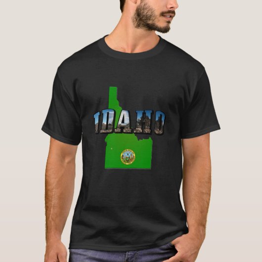 Idaho Map, Seal and Picture Text T-Shirt (Vorderseite)