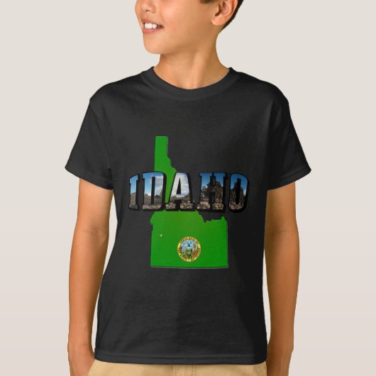 Idaho Map, Seal and Picture Text T-Shirt (Vorderseite)