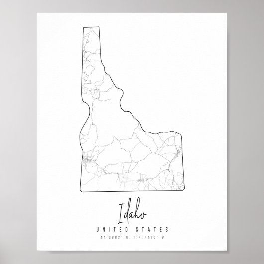 Idaho Minimal Street Map Poster (Vorne)